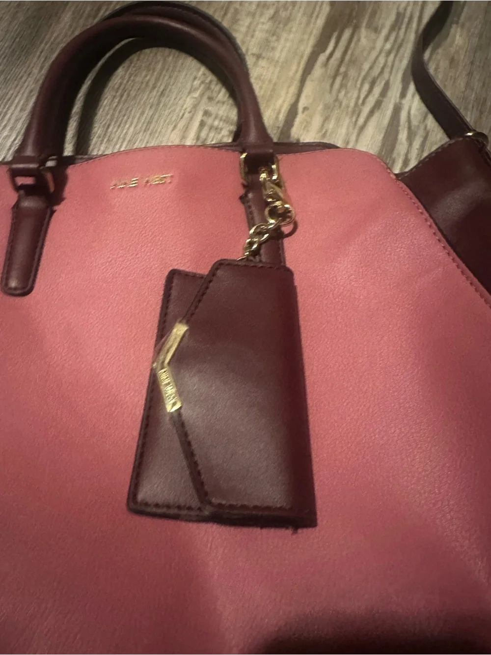 Nine West Pink and Burgundy Satchel with Detachable Crossbody Strap
